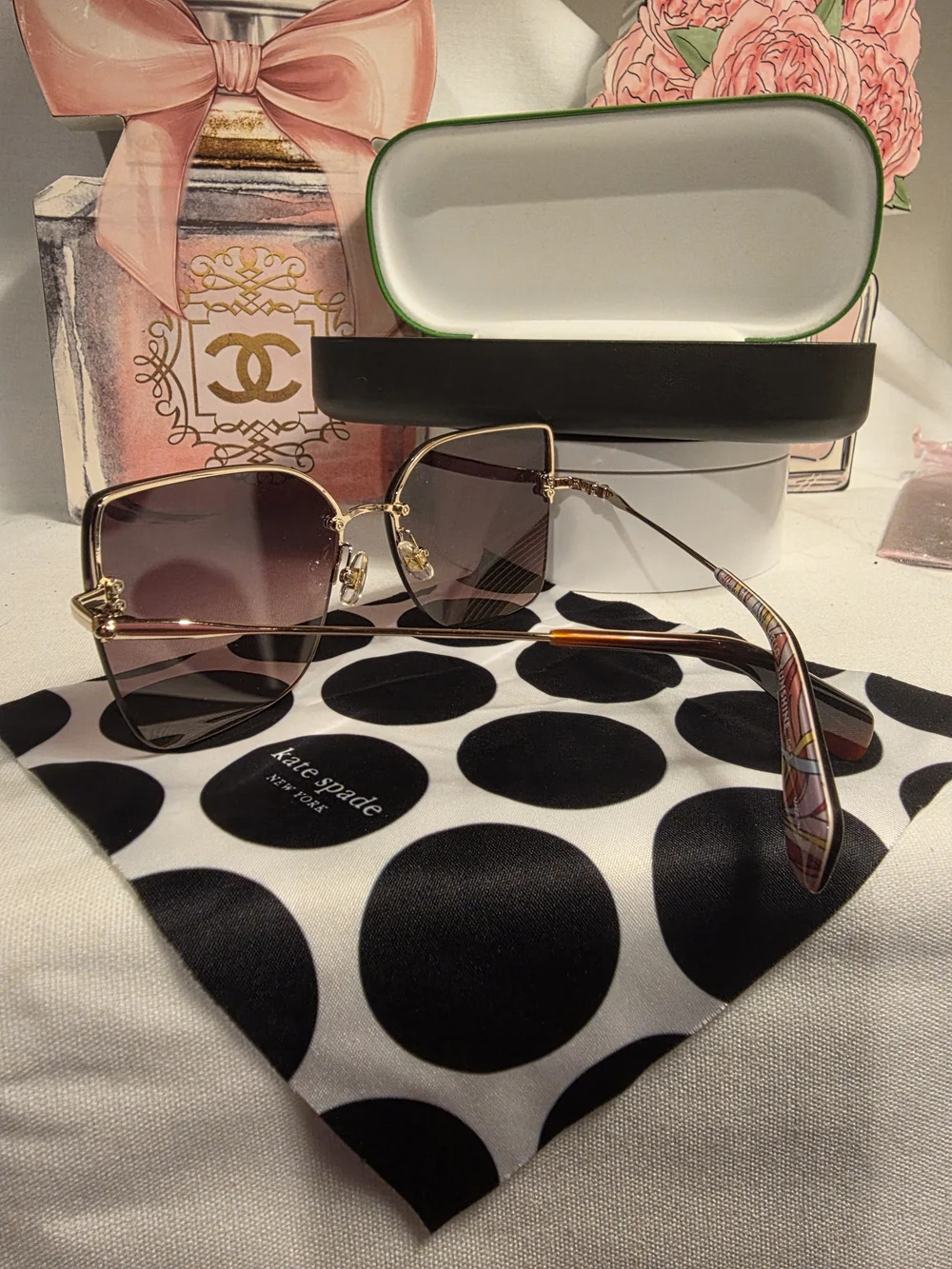kate spade gold-tone frame sunglasses with pink gradient lenses